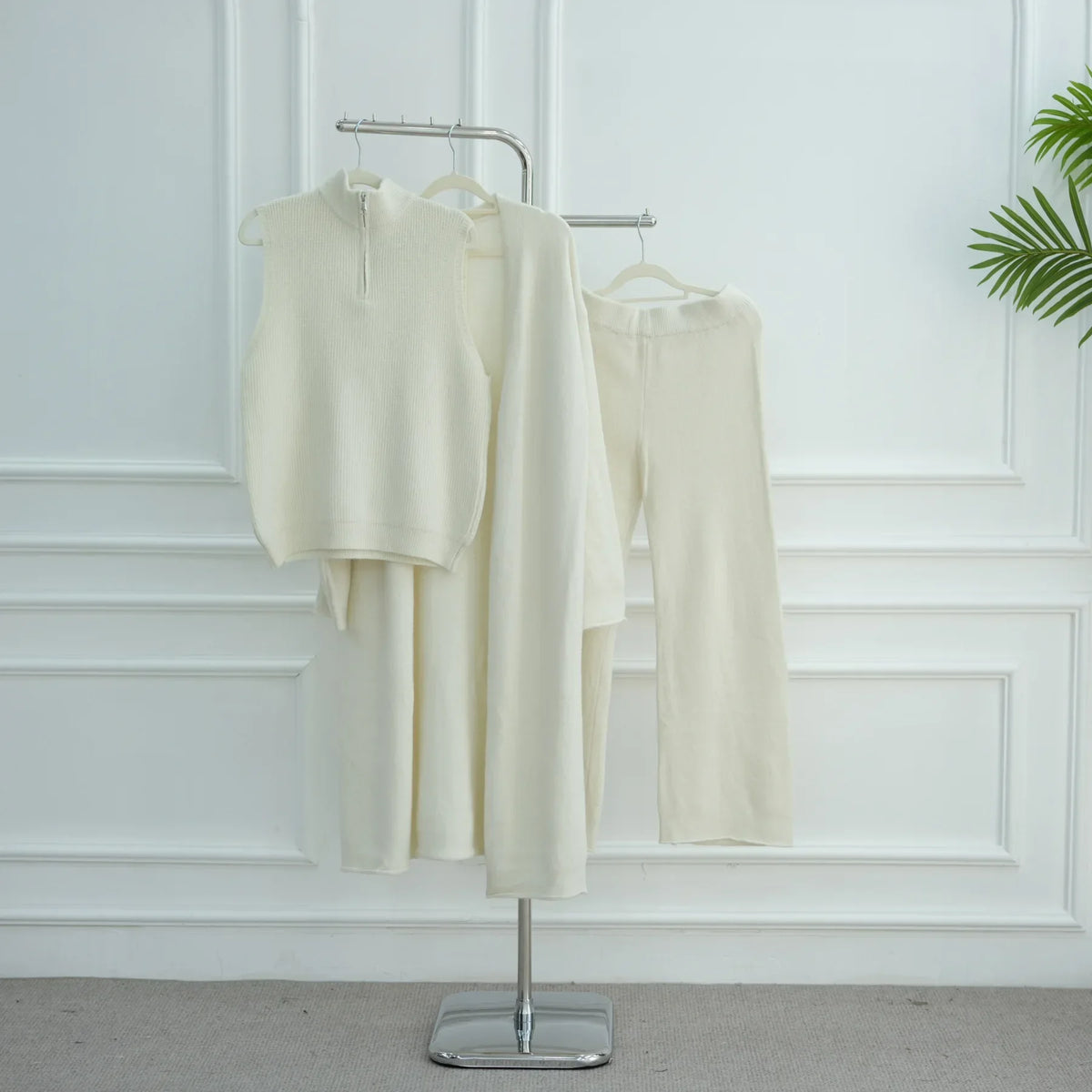 3Pcs Women Muslim Sweater Sets Tops Knitted Cardigan Pants Tracksuits Dress Dubai Abaya Turkey Kaftan Femme Musulmane Ensembles