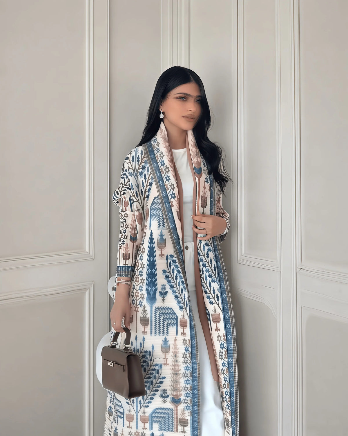 Fold Elegant Vintage Print Open Front Miyake Abaya, Lightweight Flowy Loose Fit Women's Modest Fashion Long Kimono Cardigan