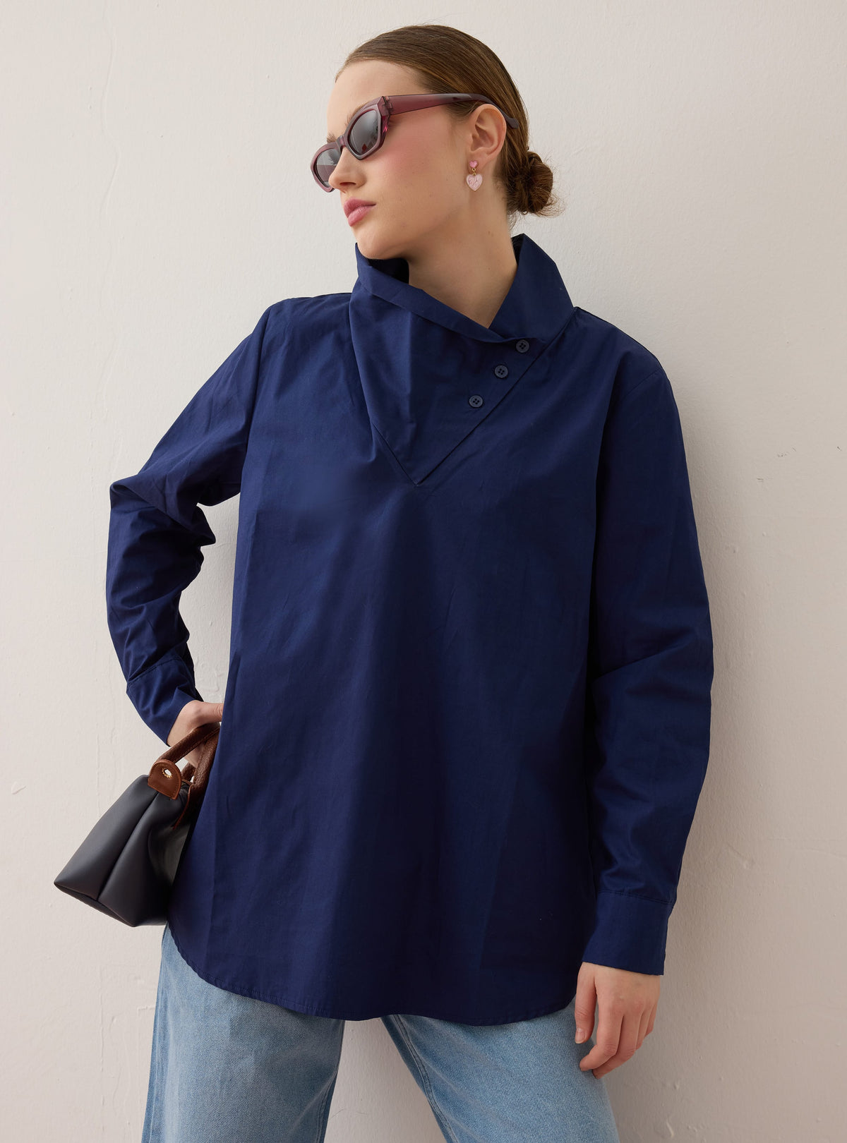 Poplin Tunic With Collar Detail Navy Blue Benin Exclusive