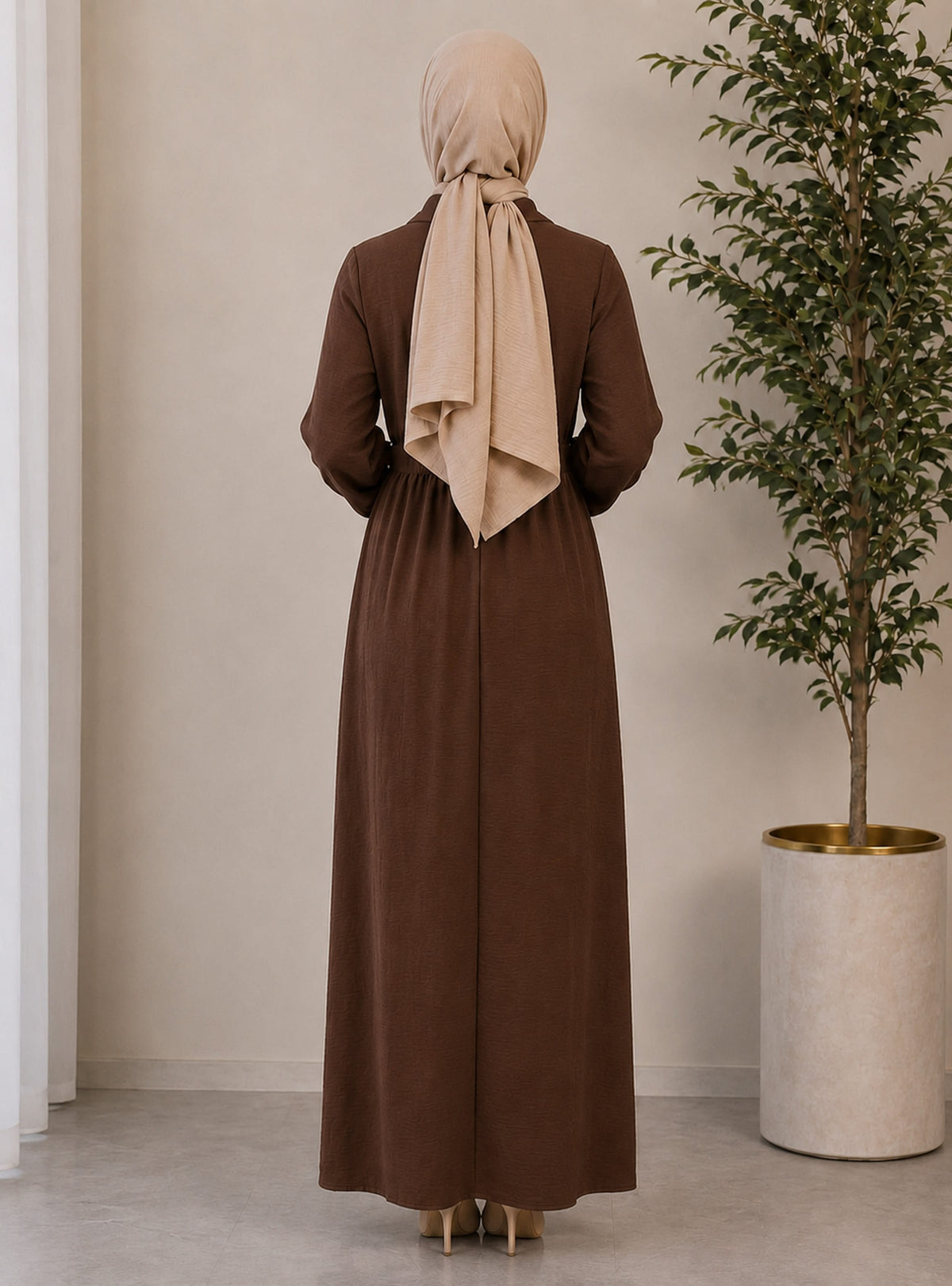Brown - Unlined - Modest Dress