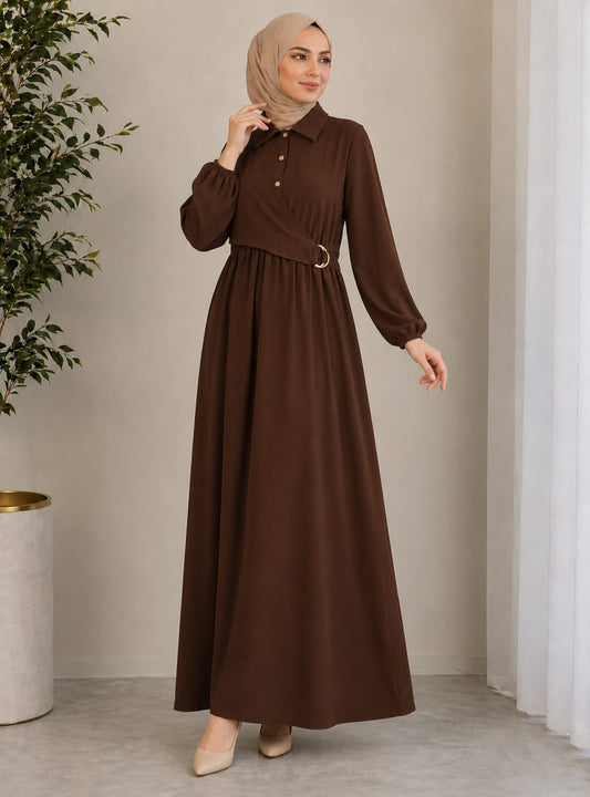 Brown - Unlined - Modest Dress