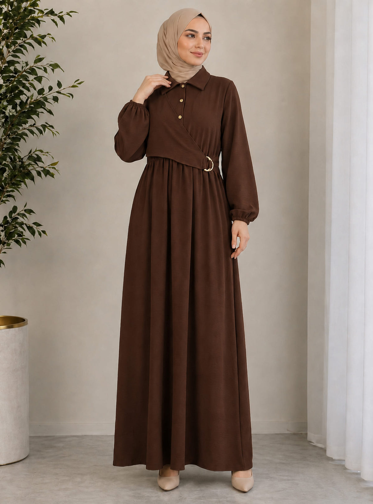 Brown - Unlined - Modest Dress