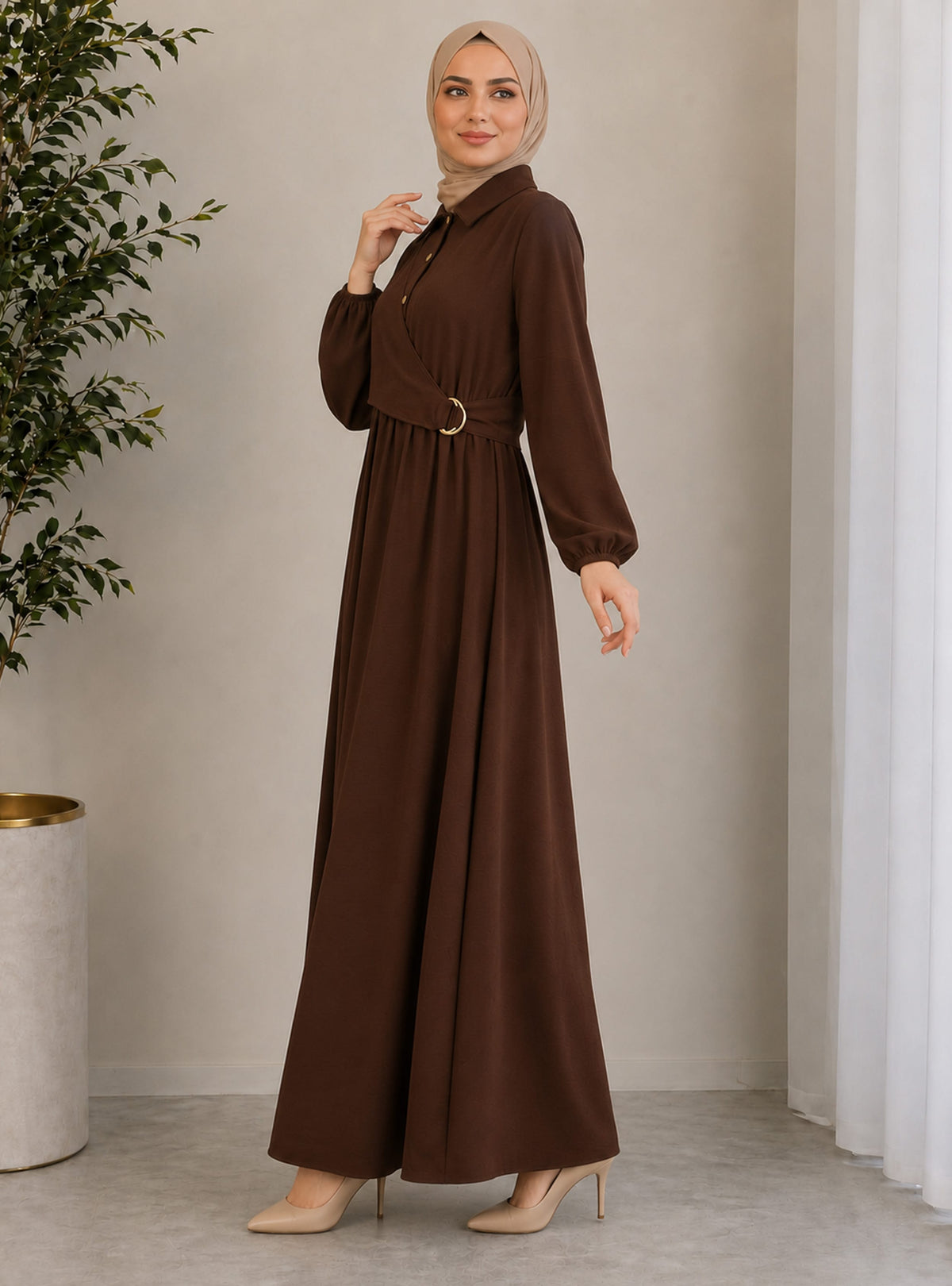 Brown - Unlined - Modest Dress
