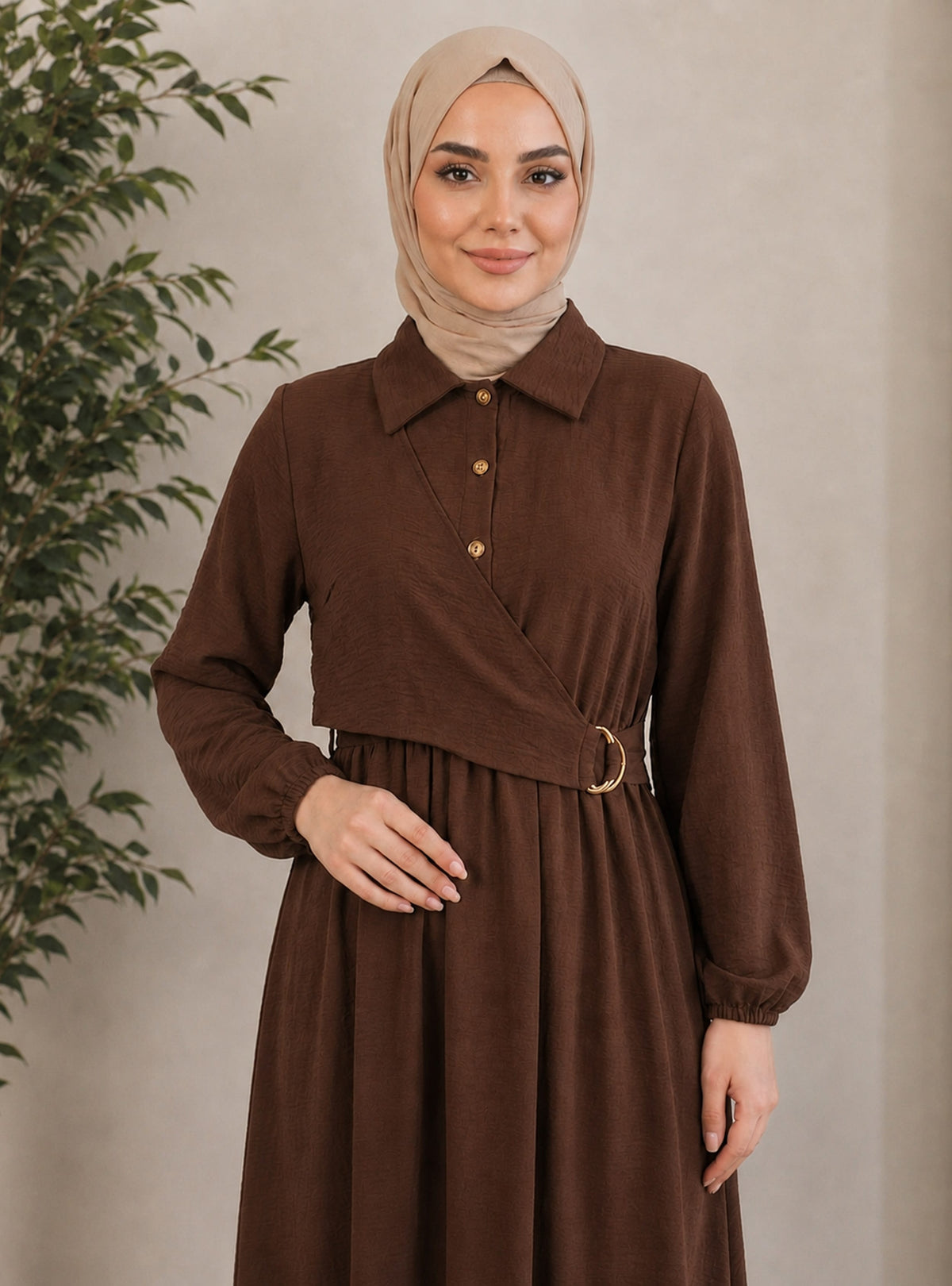 Brown - Unlined - Modest Dress