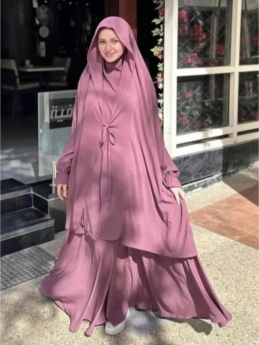 Long Khimar Skirt 2 Piece Set Women Abaya Eid Muslim Top Full Cover Ramadan Kaftan Djellaba Musulman Ensembles Prayer Garment