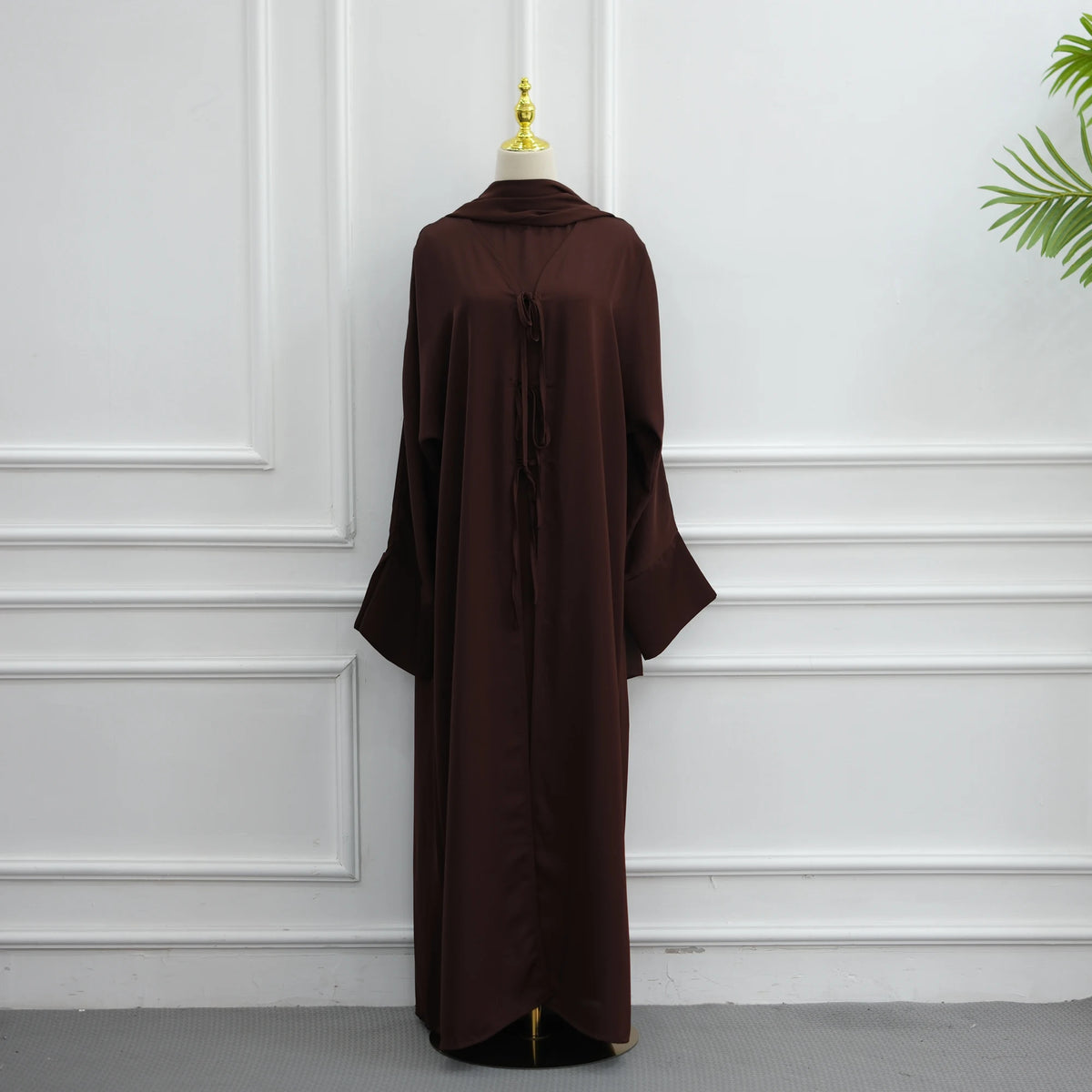 Modest Muslim Women Abaya Dress Set with Chiffon Shawl Scarf Hijab, Hijabi Dubai Islamic Clothing: Sleeveless Dress+Open Abaya