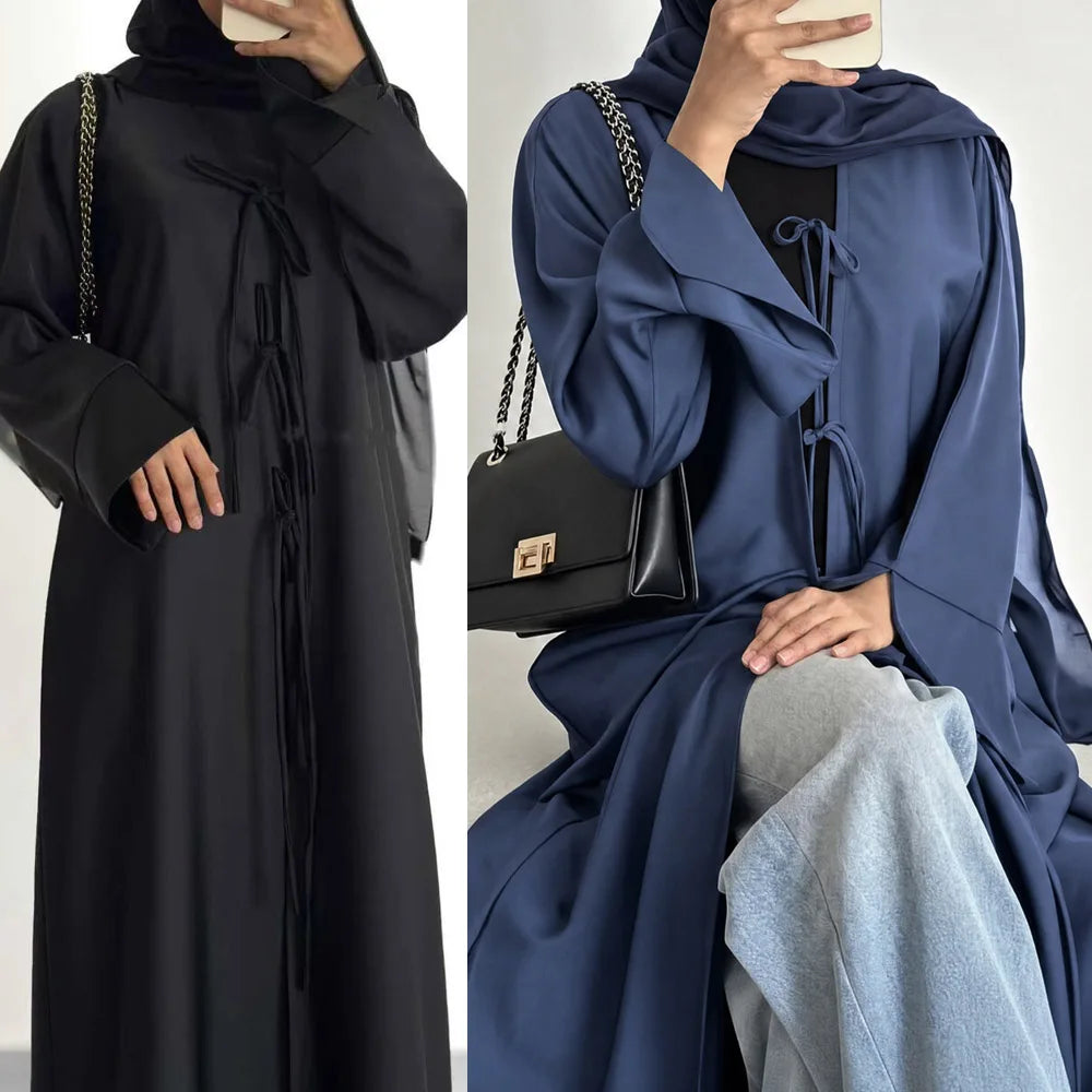 Modest Muslim Women Abaya Dress Set with Chiffon Shawl Scarf Hijab, Hijabi Dubai Islamic Clothing: Sleeveless Dress+Open Abaya
