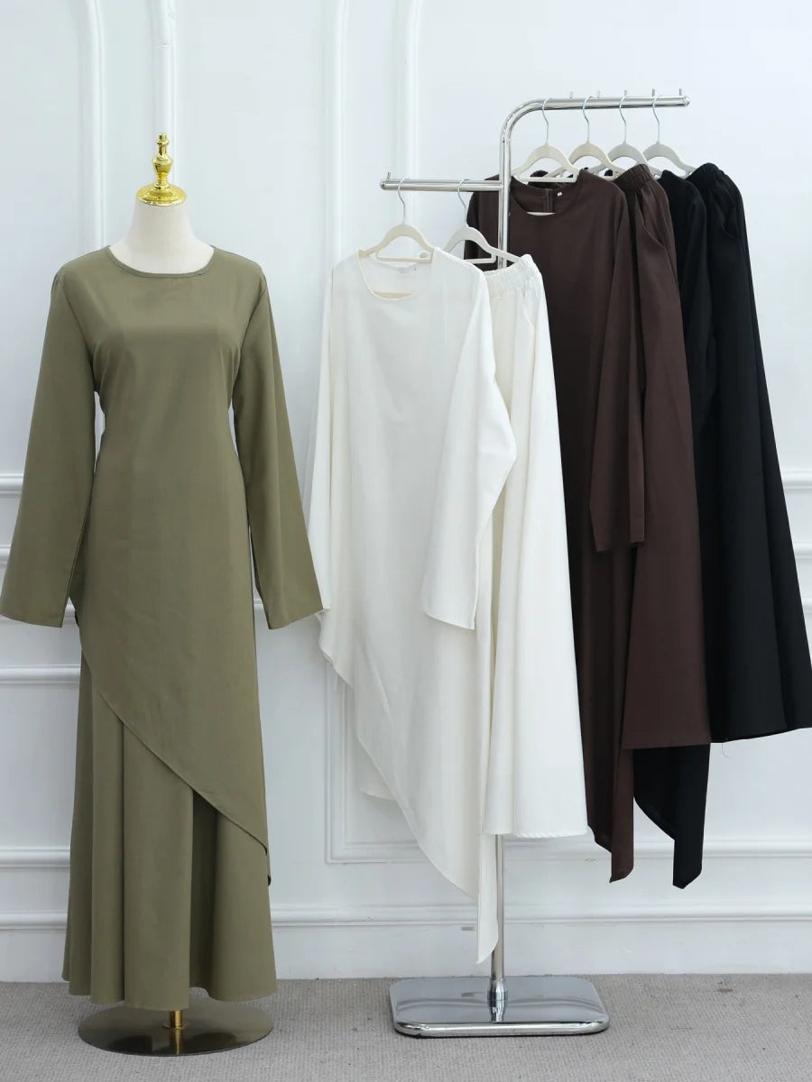 Muslim Middle East Arabic Dubai Abayas For Women Top With Skirt Two-Piece Set Modest Ramadan Kaftan Robe Femme Islamic Clothing