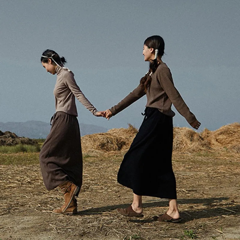Autumn And Winter Wool Long Skirt For Girls High Waisted Solid Color Buckle Loose And Slim Fit Cashmere Knitted Skirt