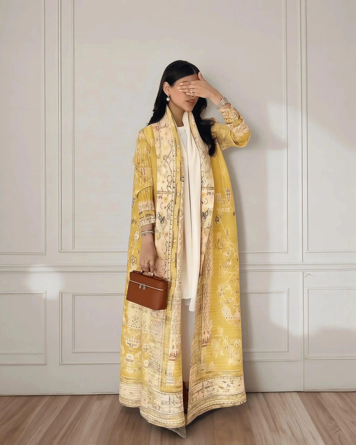 Fold Elegant Vintage Print Open Front  Miyake Abaya, Lightweight Flowy Loose Fit Women's Modest Fashion Long Kimono Cardigan