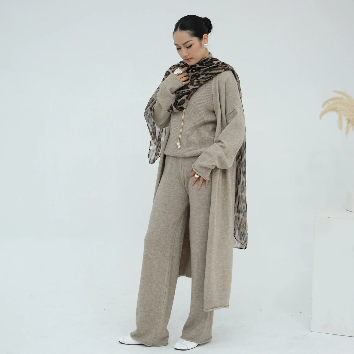 3Pcs Women Muslim Sweater Sets Tops Knitted Cardigan Pants Tracksuits Dress Dubai Abaya Turkey Kaftan Femme Musulmane Ensembles