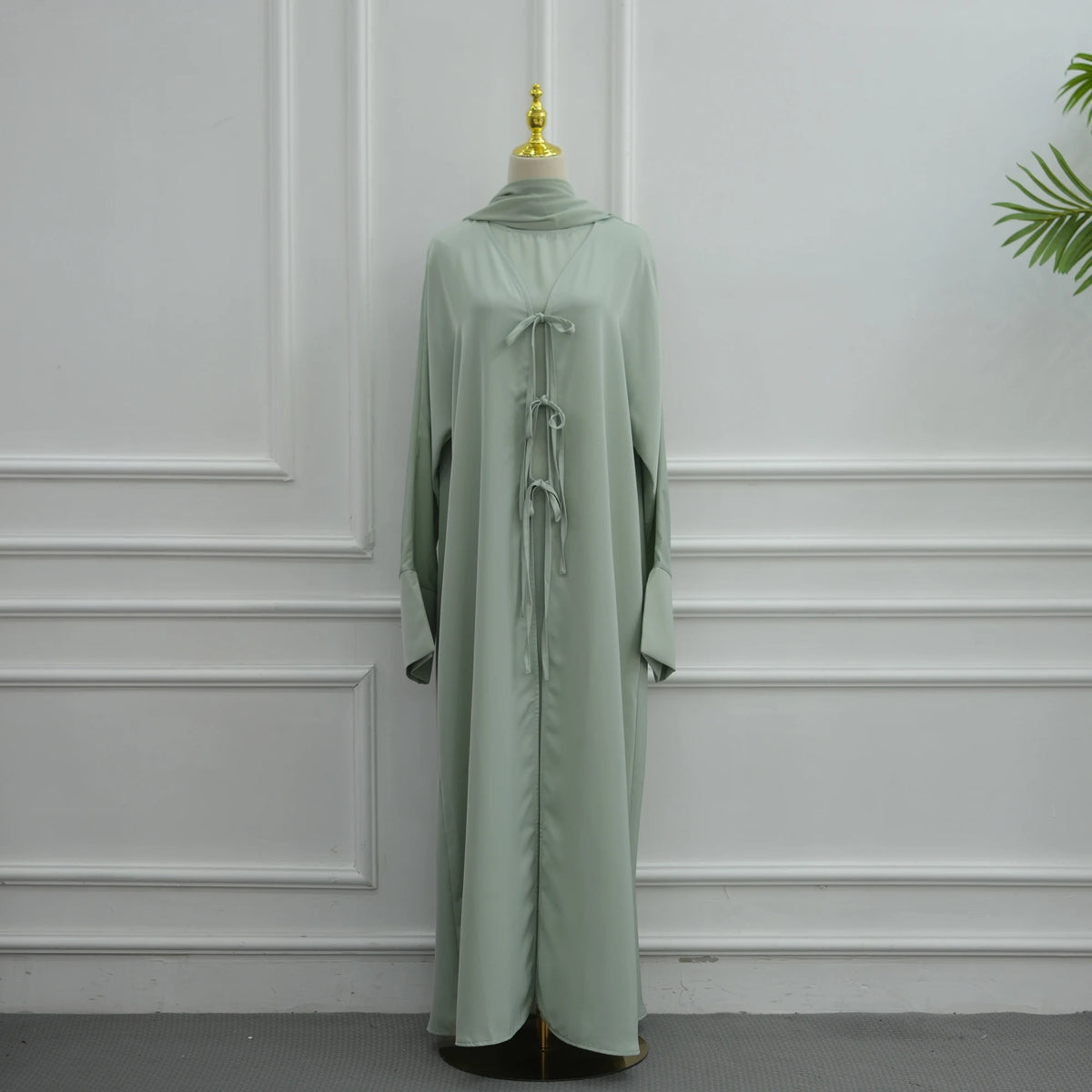 Modest Muslim Women Abaya Dress Set with Chiffon Shawl Scarf Hijab, Hijabi Dubai Islamic Clothing: Sleeveless Dress+Open Abaya