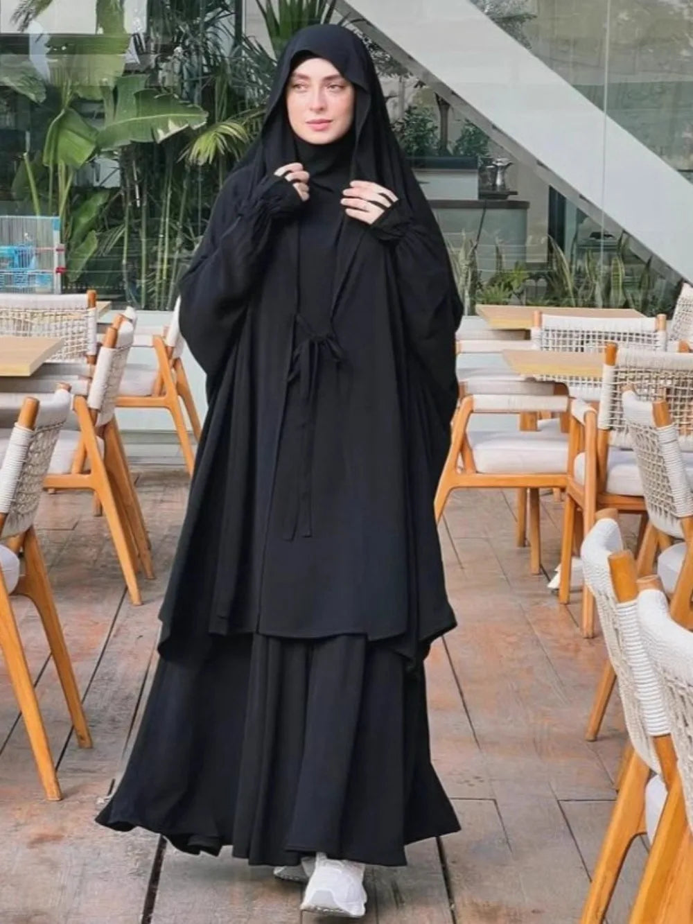Long Khimar Skirt 2 Piece Set Women Abaya Eid Muslim Top Full Cover Ramadan Kaftan Djellaba Musulman Ensembles Prayer Garment