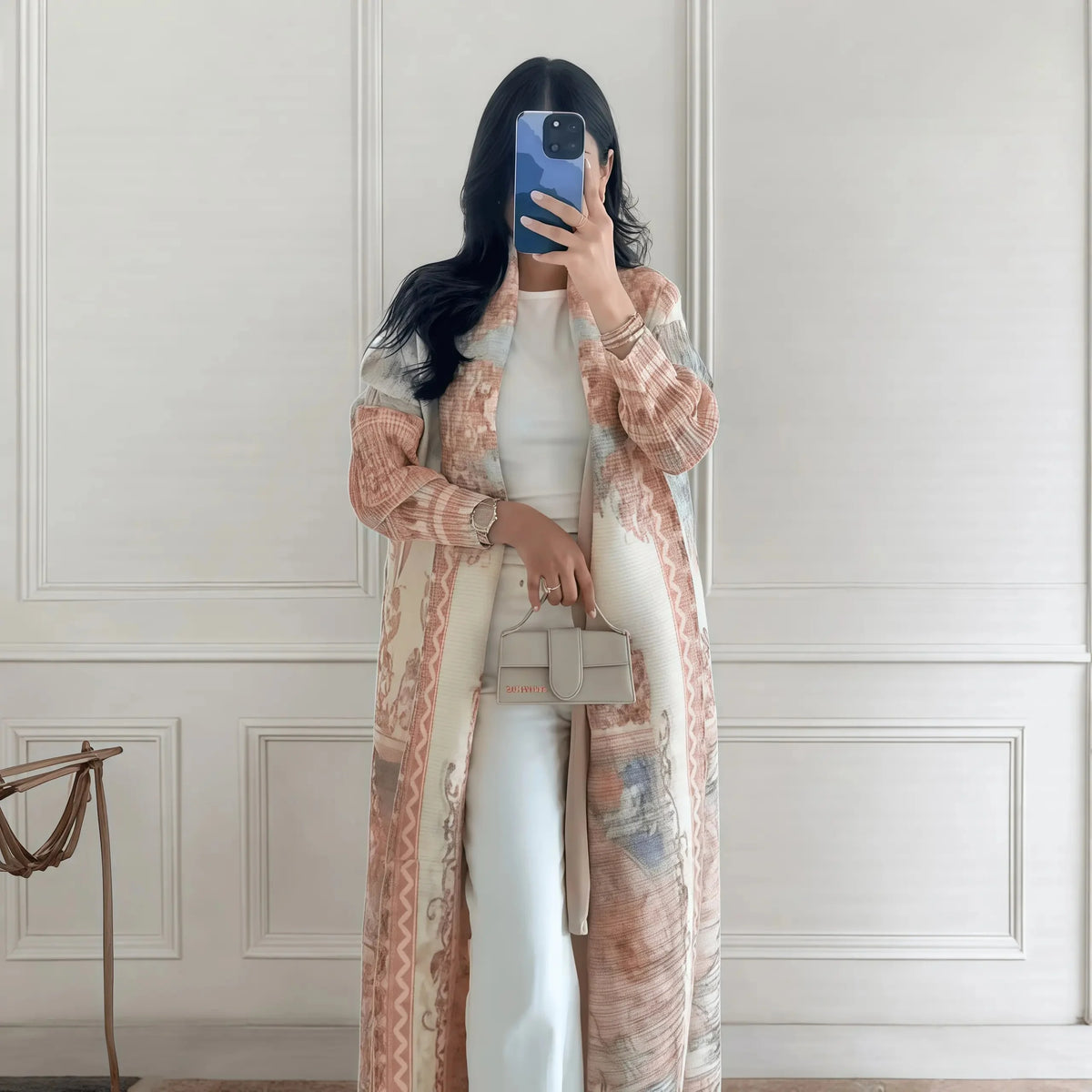Fold Elegant Vintage Print Open Front  Miyake Abaya, Lightweight Flowy Loose Fit Women's Modest Fashion Long Kimono Cardigan
