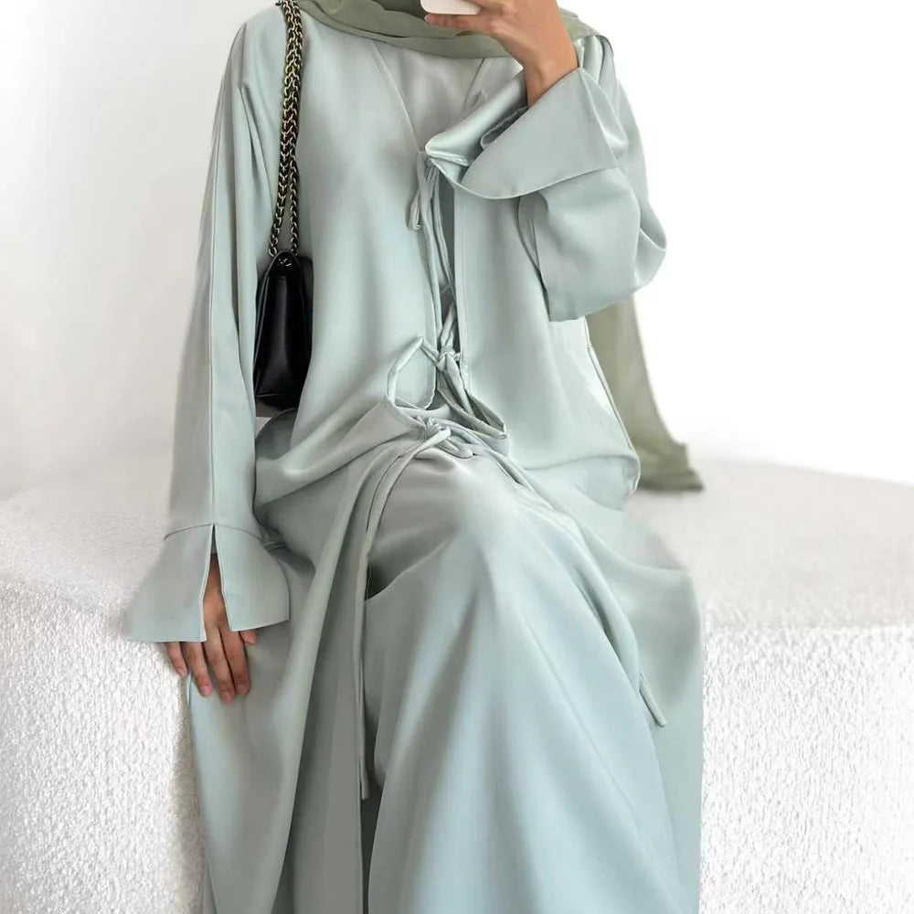 Modest Muslim Women Abaya Dress Set with Chiffon Shawl Scarf Hijab, Hijabi Dubai Islamic Clothing: Sleeveless Dress+Open Abaya