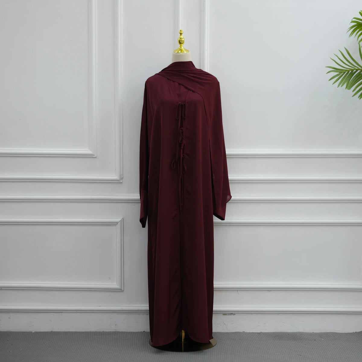 Modest Muslim Women Abaya Dress Set with Chiffon Shawl Scarf Hijab, Hijabi Dubai Islamic Clothing: Sleeveless Dress+Open Abaya