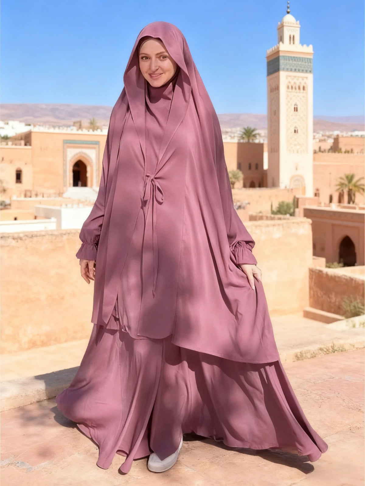Long Khimar Skirt 2 Piece Set Women Abaya Eid Muslim Top Full Cover Ramadan Kaftan Djellaba Musulman Ensembles Prayer Garment