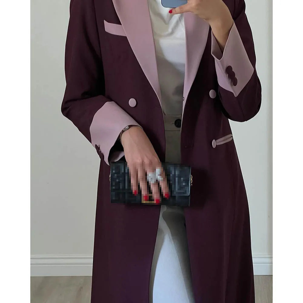 Luxury Muslim Abayas Dresses Elegant Double Breasted Peak Lapel High Quality Jacket 1 Piece Formal Occasion Office Lady Outfits