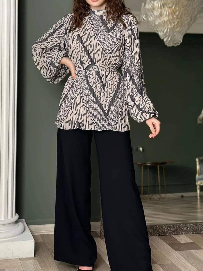 Casual Dubai Eid Women Muslim Two Piece Sets Long Sleeve Tops+loose Pants Set Ladies Musulman Ensembles Maxi Suits 2024