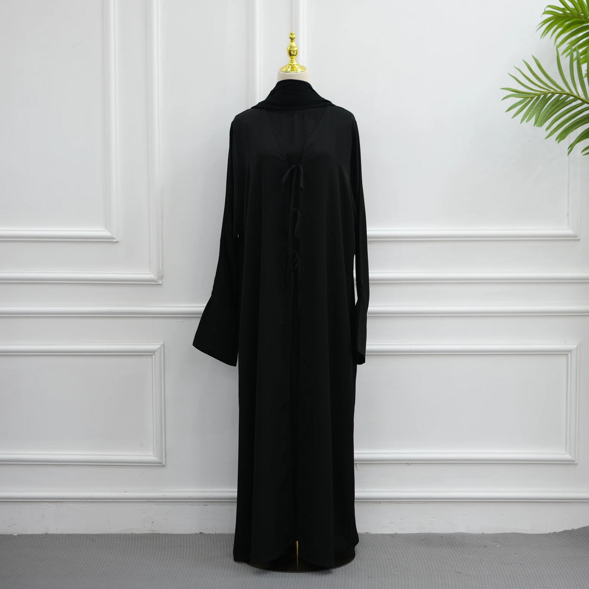 Modest Muslim Women Abaya Dress Set with Chiffon Shawl Scarf Hijab, Hijabi Dubai Islamic Clothing: Sleeveless Dress+Open Abaya