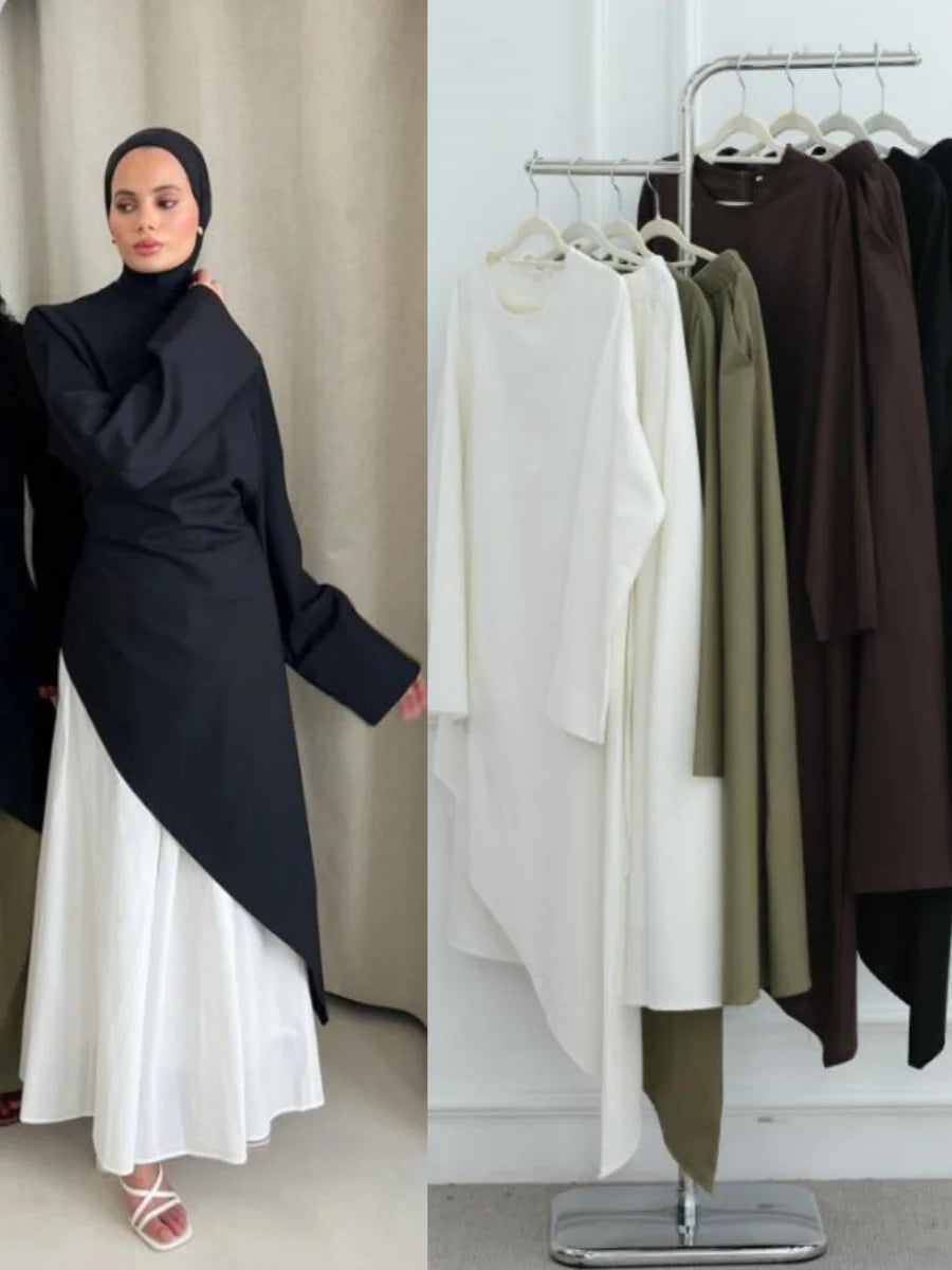 Muslim Middle East Arabic Dubai Abayas For Women Top With Skirt Two-Piece Set Modest Ramadan Kaftan Robe Femme Islamic Clothing
