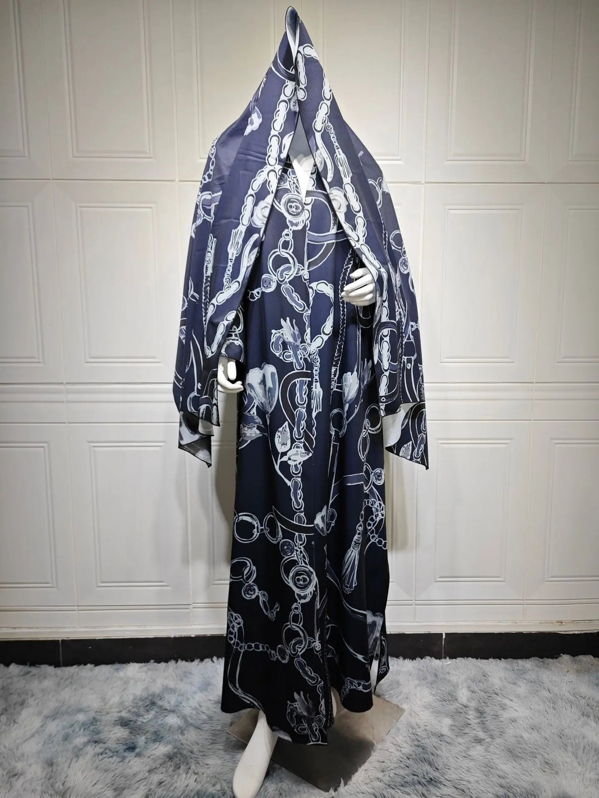 ExquisiteFloralPrint Abaya Elegant Printed TwoPiece Abaya Modest Muslim CapeCardigan Abaya Dubai Ethnic OpenFront Kaftan