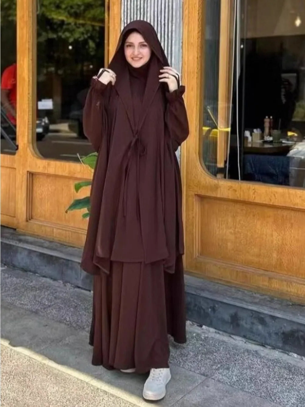 Long Khimar Skirt 2 Piece Set Women Abaya Eid Muslim Top Full Cover Ramadan Kaftan Djellaba Musulman Ensembles Prayer Garment