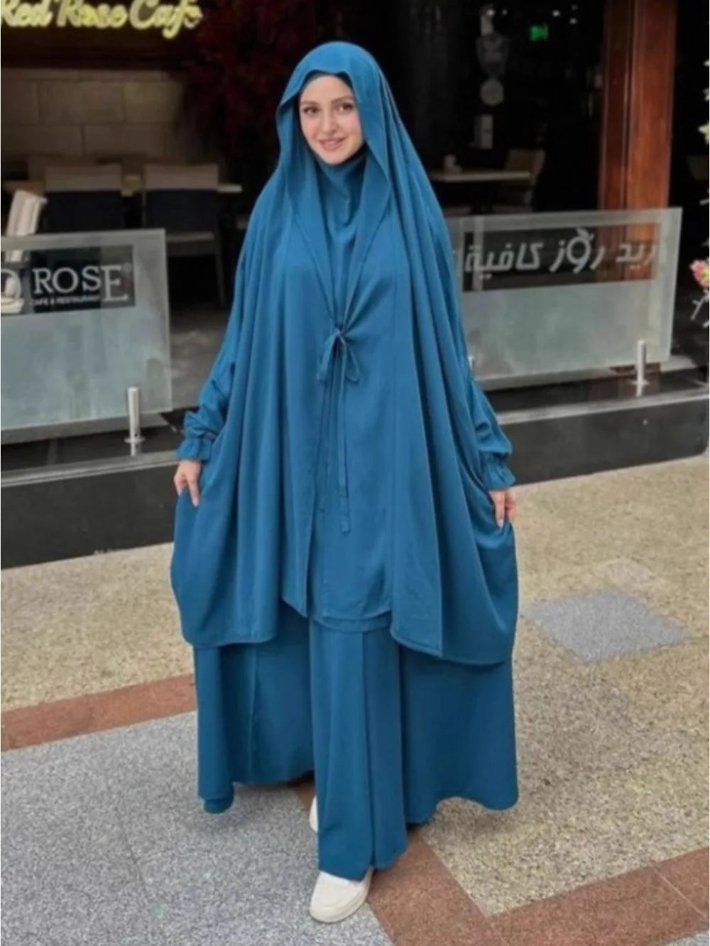 Long Khimar Skirt 2 Piece Set Women Abaya Eid Muslim Top Full Cover Ramadan Kaftan Djellaba Musulman Ensembles Prayer Garment
