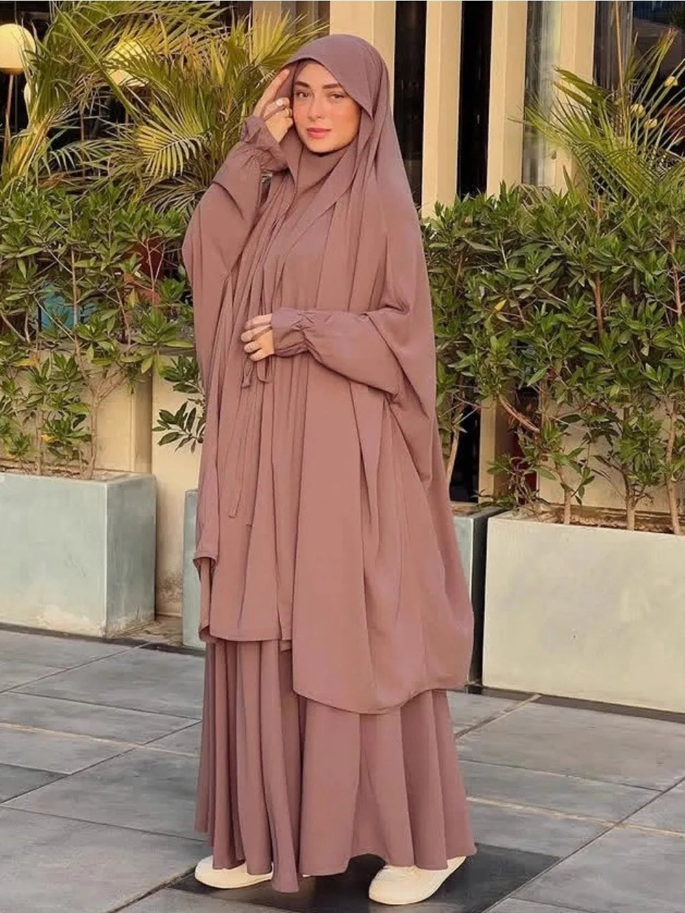 Long Khimar Skirt 2 Piece Set Women Abaya Eid Muslim Top Full Cover Ramadan Kaftan Djellaba Musulman Ensembles Prayer Garment