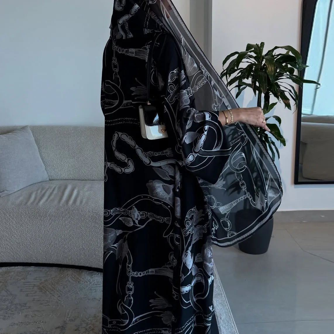 ExquisiteFloralPrint Abaya Elegant Printed TwoPiece Abaya Modest Muslim CapeCardigan Abaya Dubai Ethnic OpenFront Kaftan