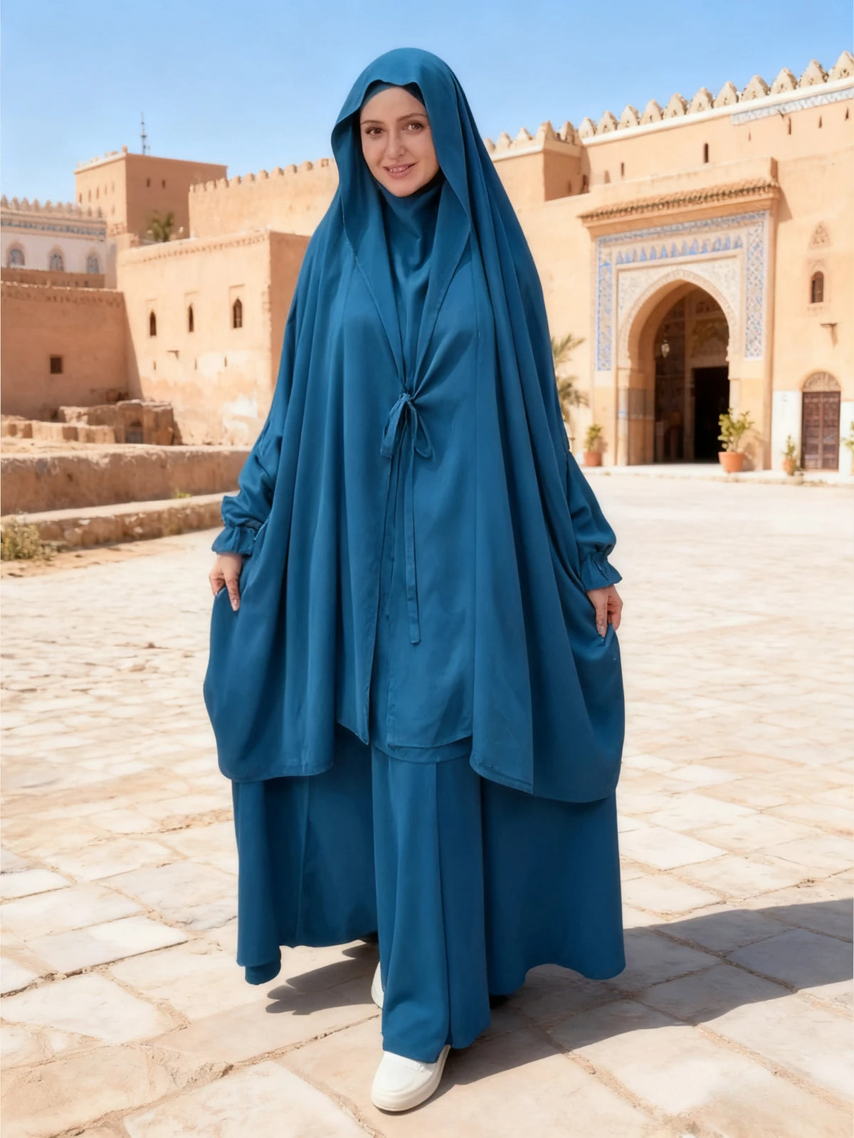 Long Khimar Skirt 2 Piece Set Women Abaya Eid Muslim Top Full Cover Ramadan Kaftan Djellaba Musulman Ensembles Prayer Garment