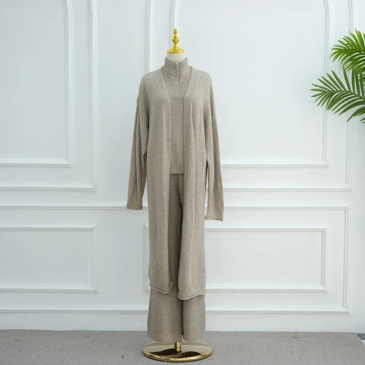 3Pcs Women Muslim Sweater Sets Tops Knitted Cardigan Pants Tracksuits Dress Dubai Abaya Turkey Kaftan Femme Musulmane Ensembles