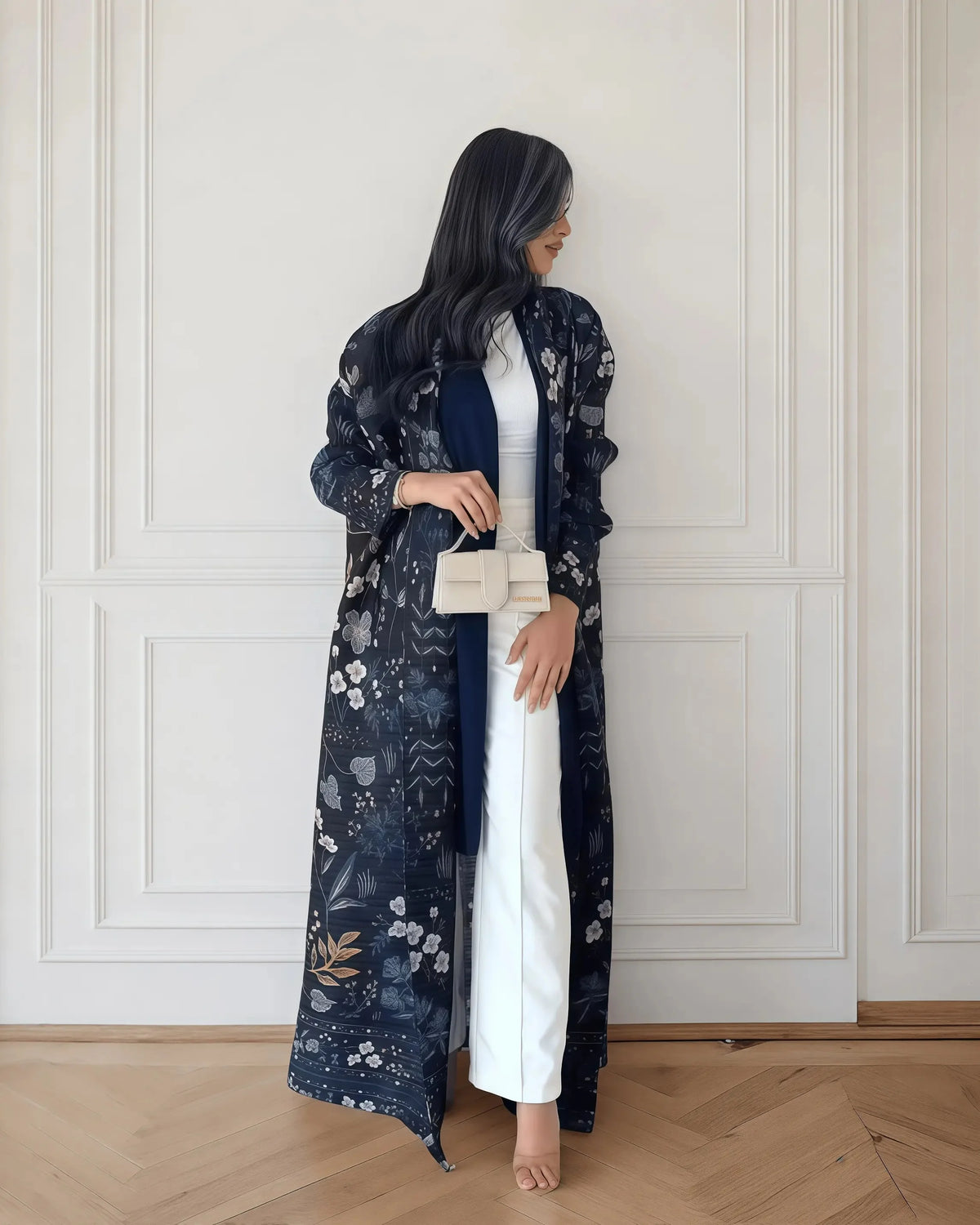 Fold Elegant Vintage Print Open Front  Miyake Abaya, Lightweight Flowy Loose Fit Women's Modest Fashion Long Kimono Cardigan