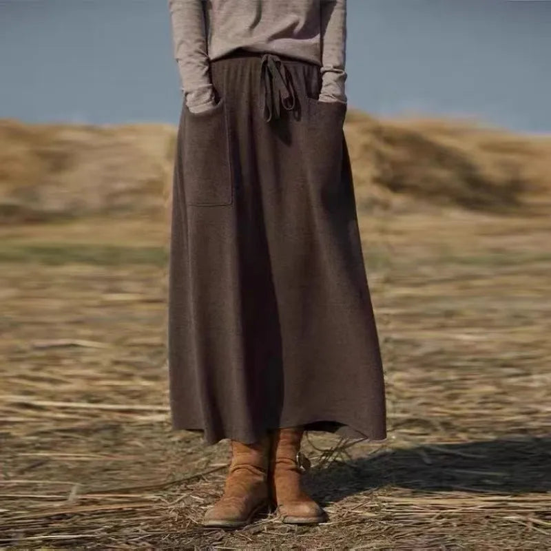 Autumn And Winter Wool Long Skirt For Girls High Waisted Solid Color Buckle Loose And Slim Fit Cashmere Knitted Skirt