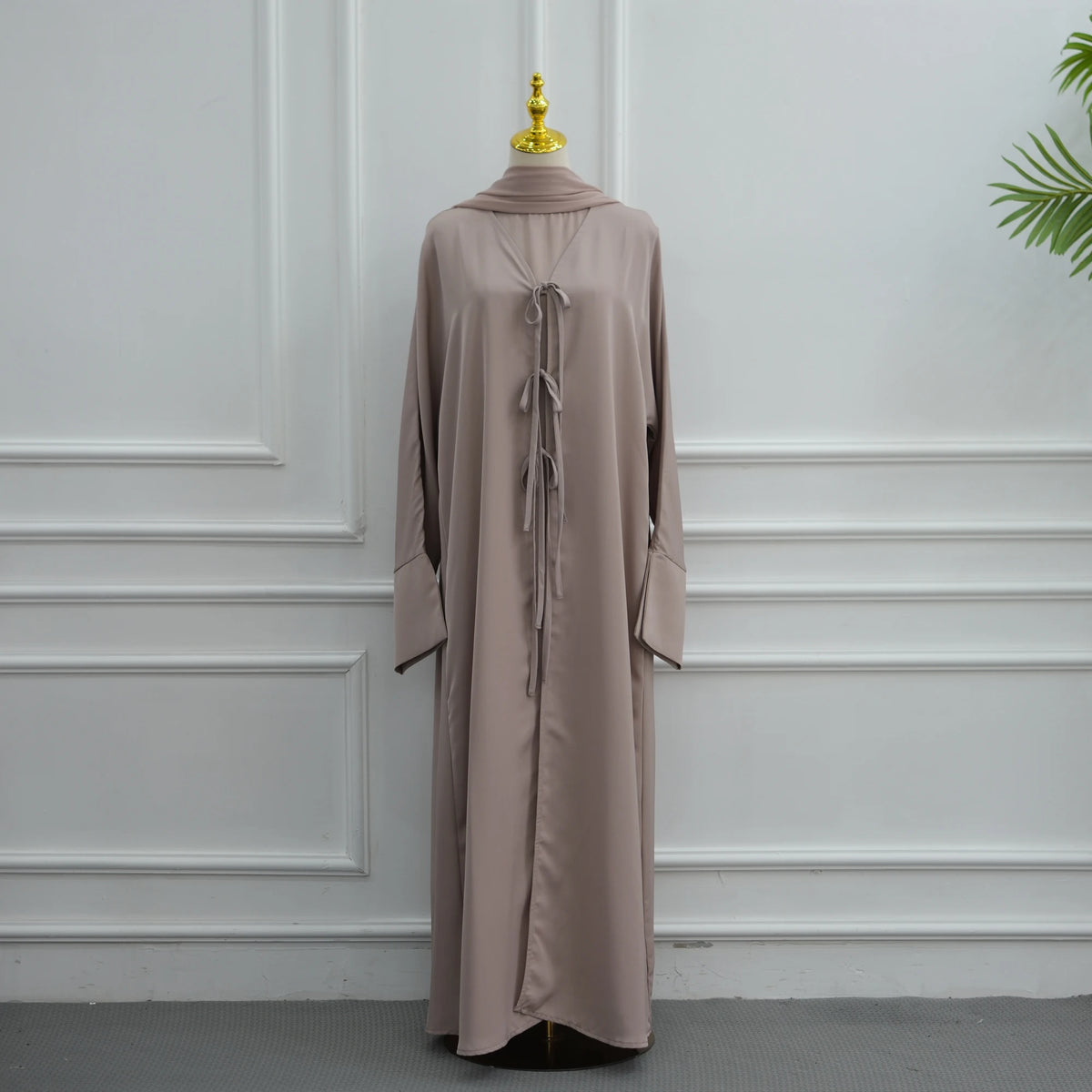 Modest Muslim Women Abaya Dress Set with Chiffon Shawl Scarf Hijab, Hijabi Dubai Islamic Clothing: Sleeveless Dress+Open Abaya