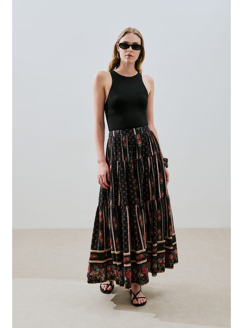 Patterned Cotton Layered Skirt