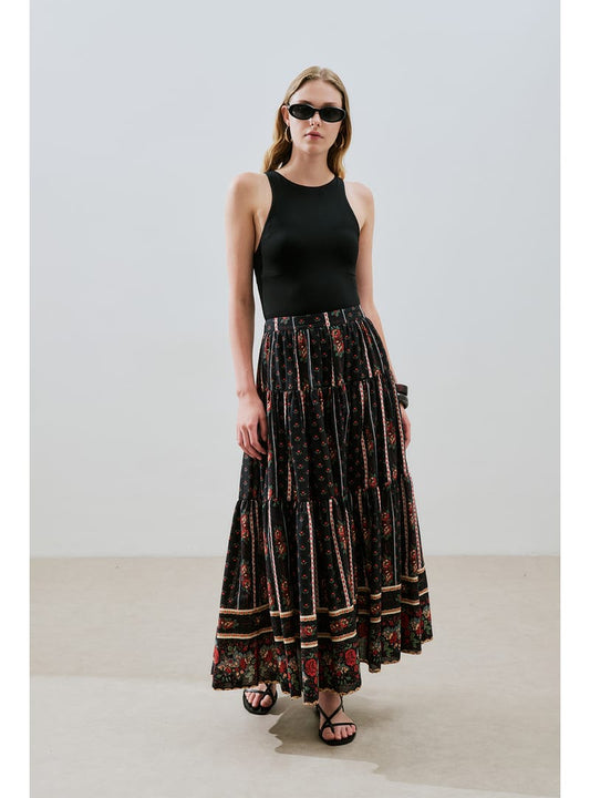Patterned Cotton Layered Skirt