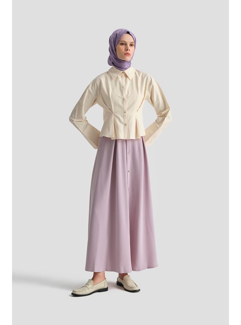 Button Detail Flared Skirt Purple 25YT113