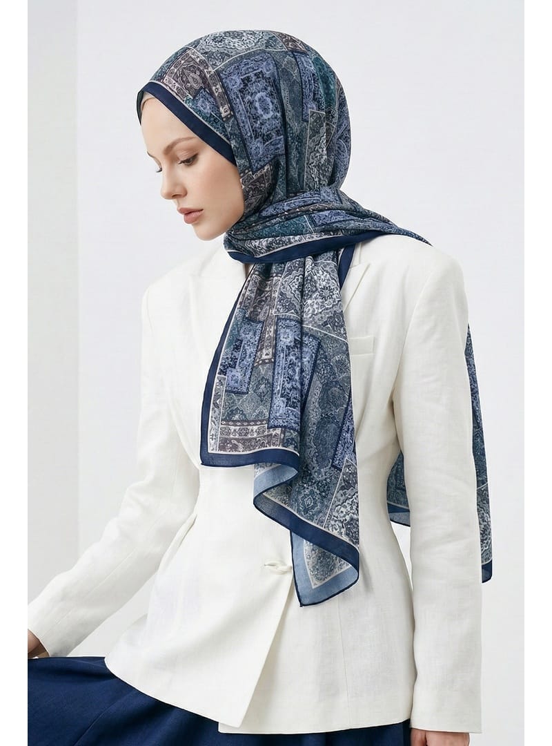 Ethnic Pattern Navy Blue Cotton Shawl