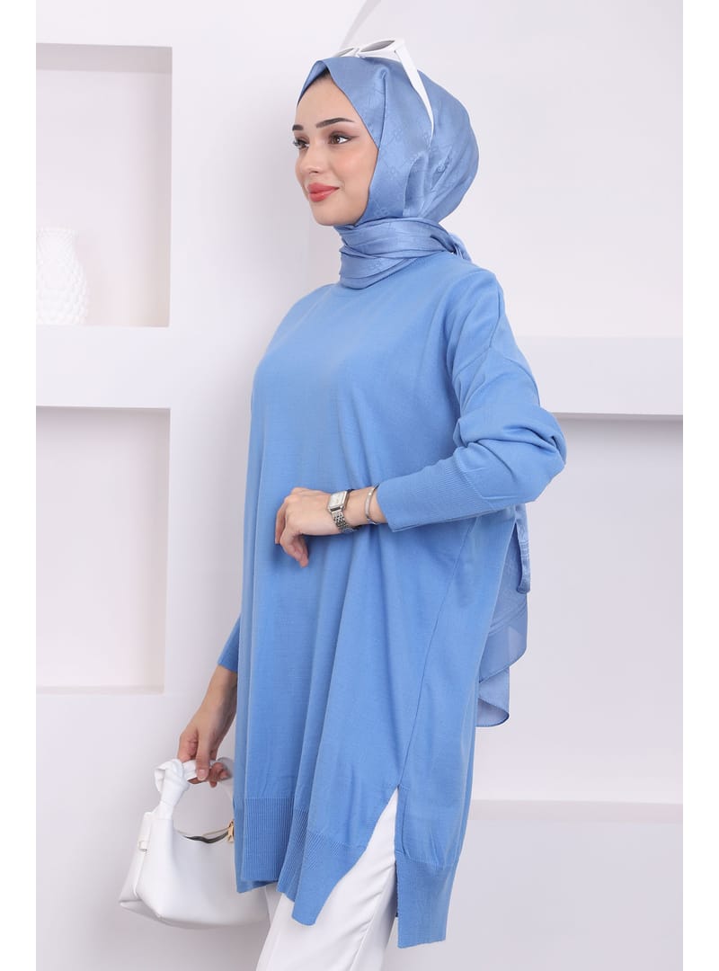 Indigo Crew Neck Mercerized Loose Knit Tunic