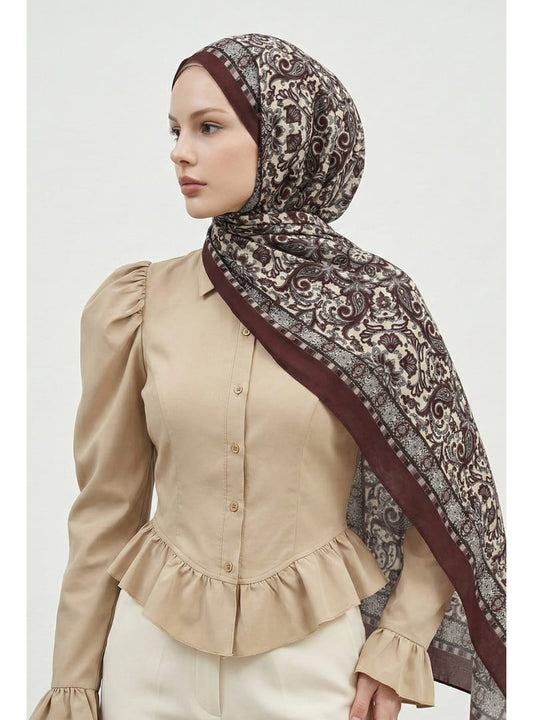Authentic Floral Cotton Shawl 75x185 cm Burgundy