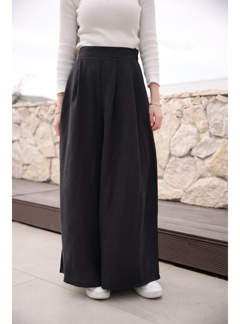 Black Pleated Wide Leg Pants