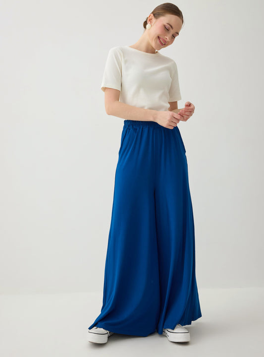 Viscon Fabric Elastic Waist Trousers Navy Blue